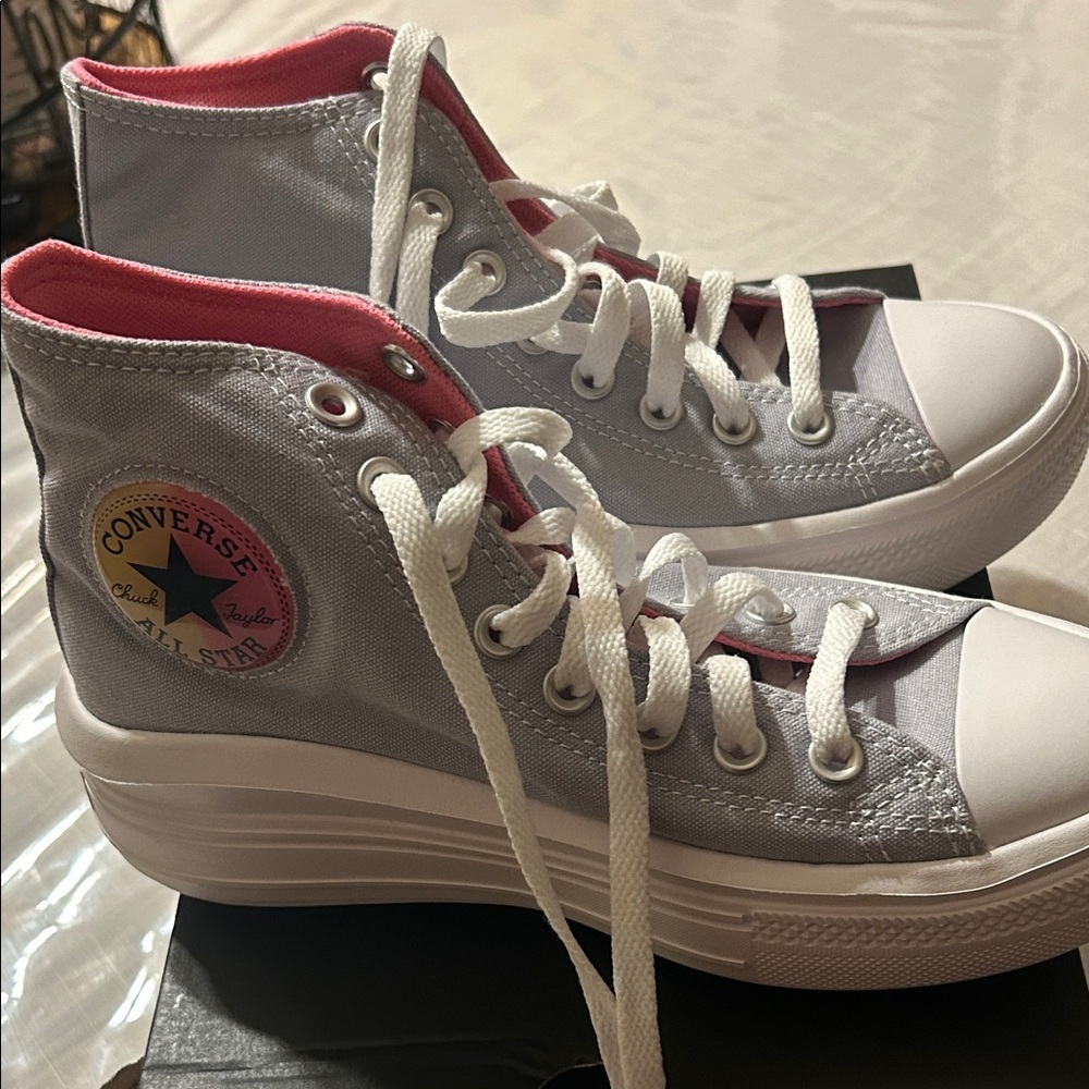 Converse Women's Pink and Gray High-Top Sneakers